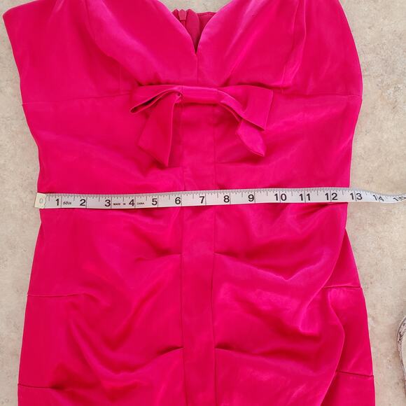 Hot Pink Bodycon Ruched Satin Knee-length Dress Size 7 - Picture 6 of 6
